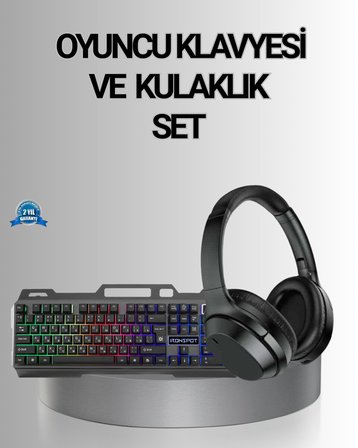 Işıklı Oyuncu Klavye Mouse ve Bluetooth Kulaklık Seti Türkçe Q USB