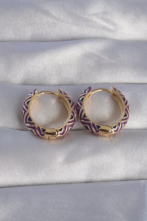 Pirinç Gold Renk Mor Etnik Desenli Halka Küpe 5886