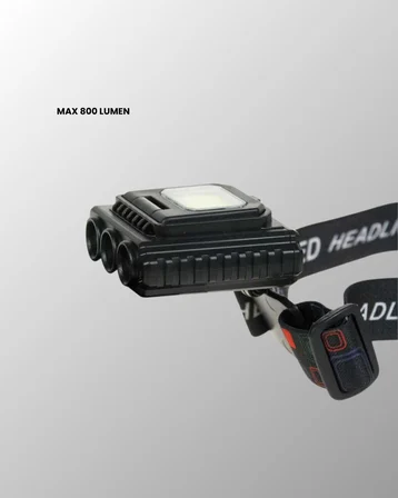 COB + XPE LED Kafa Feneri 800 Lumen USB Type C Şarjlı Çok Modlu