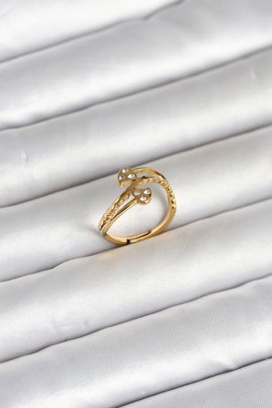 316L Çelik Gold Renk Zirkon Taşlı Kalp Model Kadın Yüzük 5886