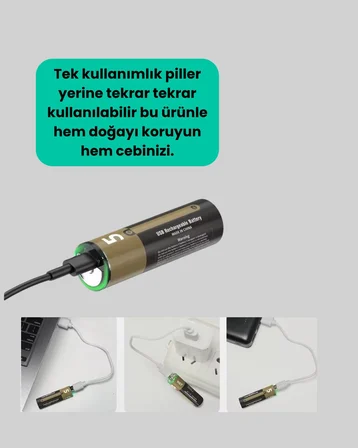 1.5V AA Şarjlı Lityum Pil | 1000+ Kez Şarj Edilebilir | Hızlı Type-C Şarj (2 A