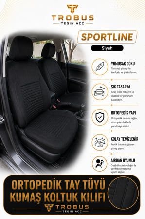 Skoda Octavia 2004 Sonrası Uyumlu Sportline Serisi Siyah Ortopedik Tay Tüyü Koltuk Kılıfı