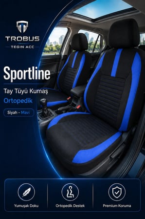 Skoda Fabia 2007 Sonrası Uyumlu Sportline Serisi Siyah Mavi Ortopedik Tay Tüyü Koltuk Kılıfı
