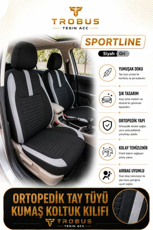 Toyota Camry 2012 Sonrası Uyumlu Sportline Serisi Siyah Gri Ortopedik Tay Tüyü Koltuk Kılıfı