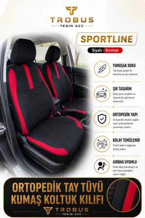 Toyota Camry 2012 Sonrası Uyumlu Sportline Serisi Siyah Kırmızı Ortopedik Tay Tüyü Koltuk Kılıfı