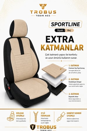 Toyota Camry 2002 Sonrası Uyumlu Sportline Serisi Bej Siyah Ortopedik Tay Tüyü Koltuk Kılıfı