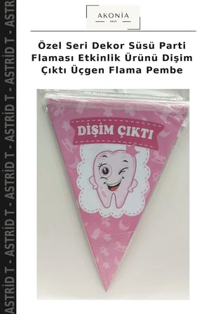 Özel Seri Dekor Süsü Parti Flaması Etkinlik Ürünü Dişim Çıktı Üçgen Flama Pembe