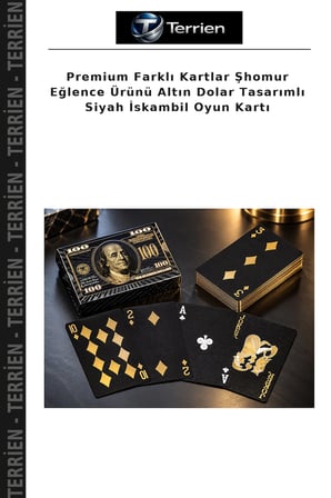 Premium Farklı Kartlar Şhomur Eğlence Ürünü Altın Dolar Tasarımlı Siyah İskambil Oyun Kartı