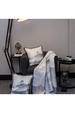 Dağ Manzaralı Kadife Yastık/Kırlent - Dolgu Boncuk Elyaf, Uluslararası Yıkama Ve Solmama Sertifikası