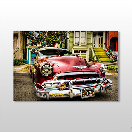 Kırmızı Klasik Araba Kanvas Tablo