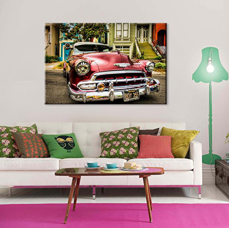 Kırmızı Klasik Araba Kanvas Tablo