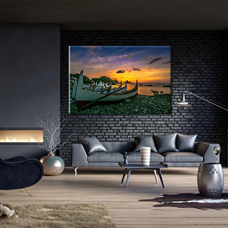 Kıyı Sandal Kanvas Tablo