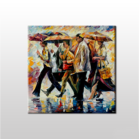Yağmur Ve Şemsiyeler Kanvas Tablo