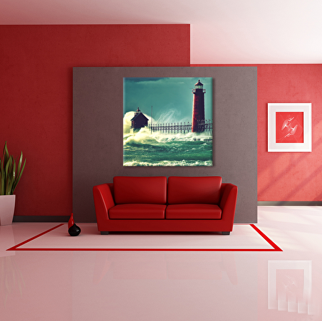 Dalga Ve Deniz Feneri Kanvas Tablo