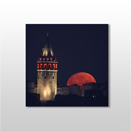 Galata Kulesi Kızıl  Kanvas Tablo
