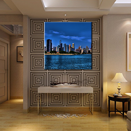 Nehir Ve Metropol Manzara Kanvas Tablo