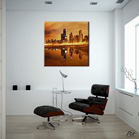 Sarı Işıklandırma Şehir Kanvas Tablo