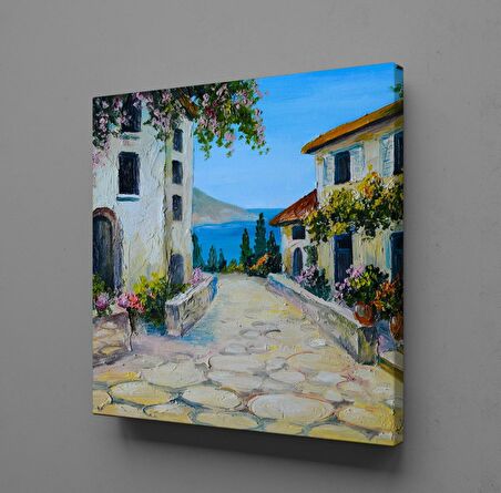 DENİZ VE TAŞTAN EVLER KANVAS TABLO