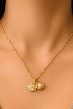 İstiridye İnci Altın Kolye 14 Ayar