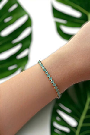 Opak Mavi Zirkon Taşlı Yuvarlak Model Su Yolu Gold Bileklik