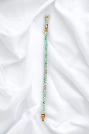 Opak Mavi Zirkon Taşlı Yuvarlak Model Su Yolu Gold Bileklik