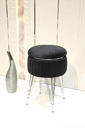 Bianco Metal Ayaklı Sehpalı Puf Krom Siyah (CHROME BLACK)