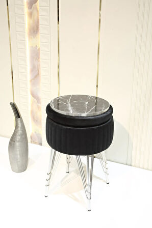 Bianco Metal Ayaklı Sehpalı Puf Krom Siyah (CHROME BLACK)
