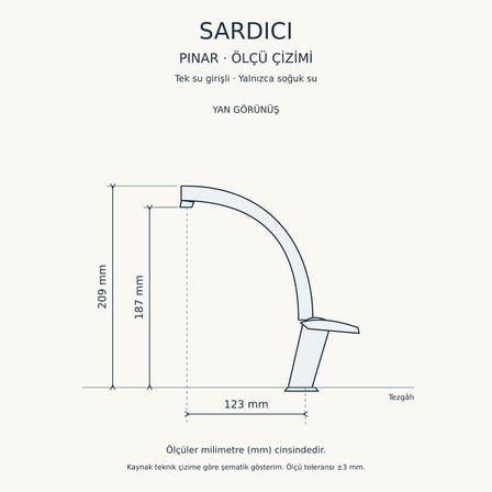 Sardıcı Pınar Krom Lavabo Musluğu Tek Su Girişli Yalnızca Soğuk Su Tam Takım