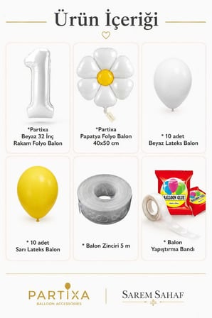 1-9 Yaş Papatya Doğum Günü Konseptli Balon Seti | Beyaz Rakam ve Papatya Folyo Balon |