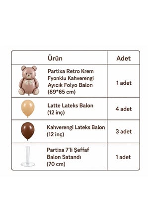 Saremset Retro Ayıcık Folyo Balonlu Doğum Günü Parti Seti-Standlı Kahverengi ve Latte Balon ile Teddy Bear Konsepti