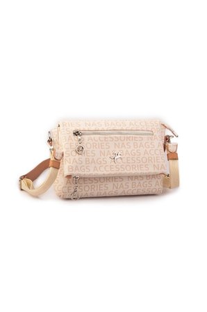 Nas Bag Kadın Çapraz Çok Cepli Spor Çanta Krem Camel Yazılı (25x18x7 cm )