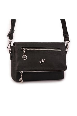 Nas Bag Kadın Çapraz Çok Cepli Spor Çanta Siyah Gofraj (25x18x7 cm )