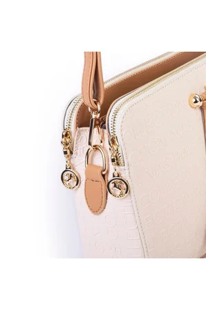 Nas Bag Kadın Ayarlanabilir Askılı Üç Gözlü Şık Çapraz Çanta Krem Camel Gofraj