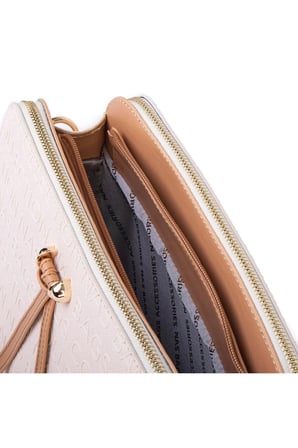 Nas Bag Kadın Ayarlanabilir Askılı Üç Gözlü Şık Çapraz Çanta Krem Camel Gofraj