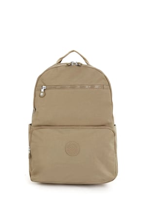 Unisex Suya Dayanıklı Orta Boy Krinkıl Kumaş Çok Gözlü Bej Laptop Okul Ve Seyahat Sırt Çantası