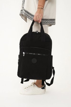 SRG Unisex Suya Dayanıklı Krinkıl Kumaş Çok Gözlü Siyah Laptop Okul Ve Seyahat Sırt Çantası