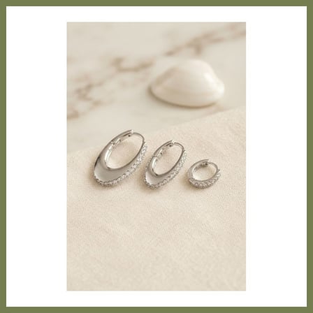 Bezos Gümüş Renk Oval Halka Model Zirkon Taşlı 3 lü Küpe Set SRH