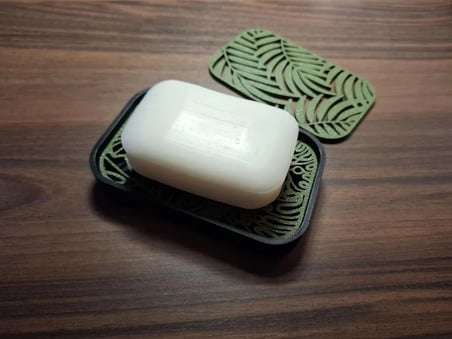 Bezos 3D Baskı Yaprak Desenli Sabunluk Süzdürmeli Monstera Palmiye Yaprak Desenli Banyo Sabun Kabı SRH