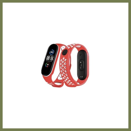 Bezos Mi Band 6 Uyumlu Spor Delikli Kordon - Kırmızı-Beyaz SRH
