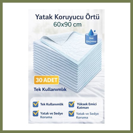 Bezos Yatak Koruyucu Örtü 60x90 cm 30 Adet Tek Kullanımlık Sıvı Geçirmez Hasta Altı Bezi SRH