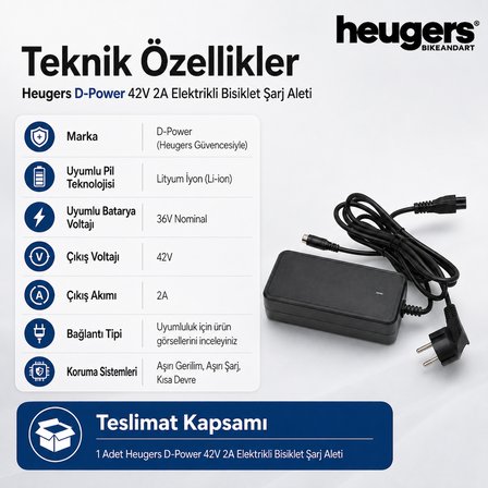 Heugers D-Power 42V 2A Elektrikli Bisiklet Şarj Aleti (Skyjet Uyumlu)