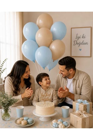 Latte & Açık Mavi Lateks Balon Seti 10'lu – 5 Latte 5 Açık Mavi Doğum Günü Parti Balon Seti
