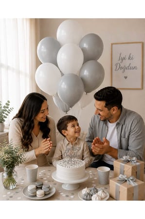 Beyaz & Gri Balon Seti 10'lu – 5 Beyaz 5 Gri Doğum Günü Latex Parti Balonu