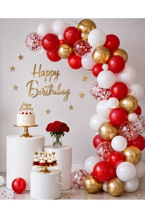 Kırmızı Beyaz Şeffaf Ve Krom Gold Balon Seti (Toplam 20 Adet) + Kırmızı Balon Pulu Hediye