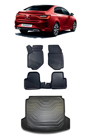 Renault Megane 4 Sedan Çift Kulaklı Bagaj 2016 ve Sonrası Araca Özel 4D Havuzlu Paspas ve Bagaj Seti