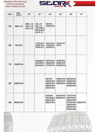 Vitrin Kar Zinciri 205/60R14 Serme Mahmuzlu Kar Zinciri Starx