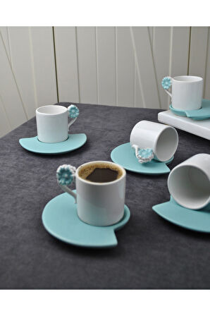 6 Kişilik 12 Parça Seramik Çiçekli Kahve Fincanı 100 ml Türk Kahve Fincan Takımı