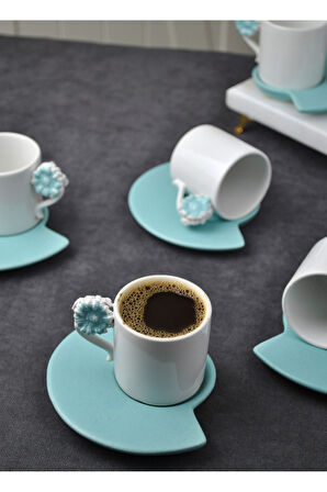 6 Kişilik 12 Parça Seramik Çiçekli Kahve Fincanı 100 ml Türk Kahve Fincan Takımı