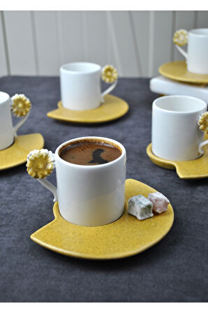 6 Kişilik 12 Parça Seramik Çiçekli Kahve Fincanı 100 ml Türk Kahve Fincan Takımı