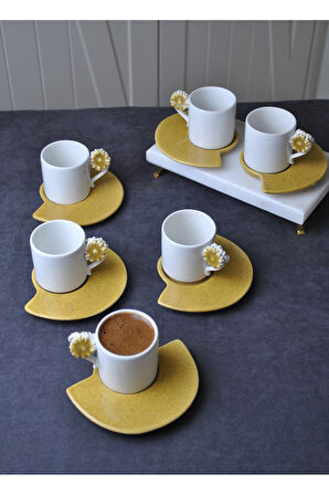 6 Kişilik 12 Parça Seramik Çiçekli Kahve Fincanı 100 ml Türk Kahve Fincan Takımı
